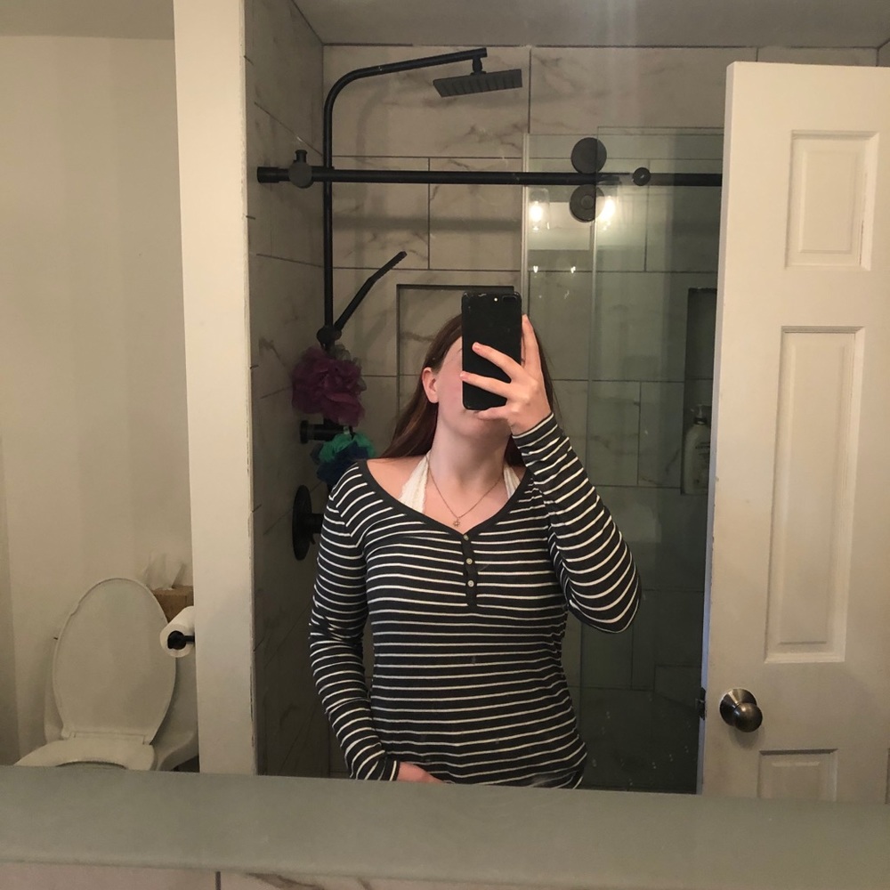 blacks and white striped long sleeve top